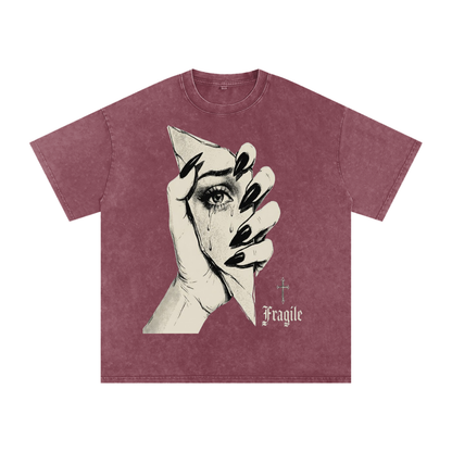 Fragile Snow Washed Oversized Cotton T-Shirt