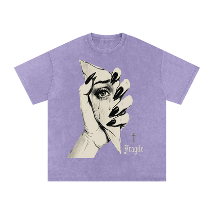 Fragile Snow Washed Oversized Cotton T-Shirt