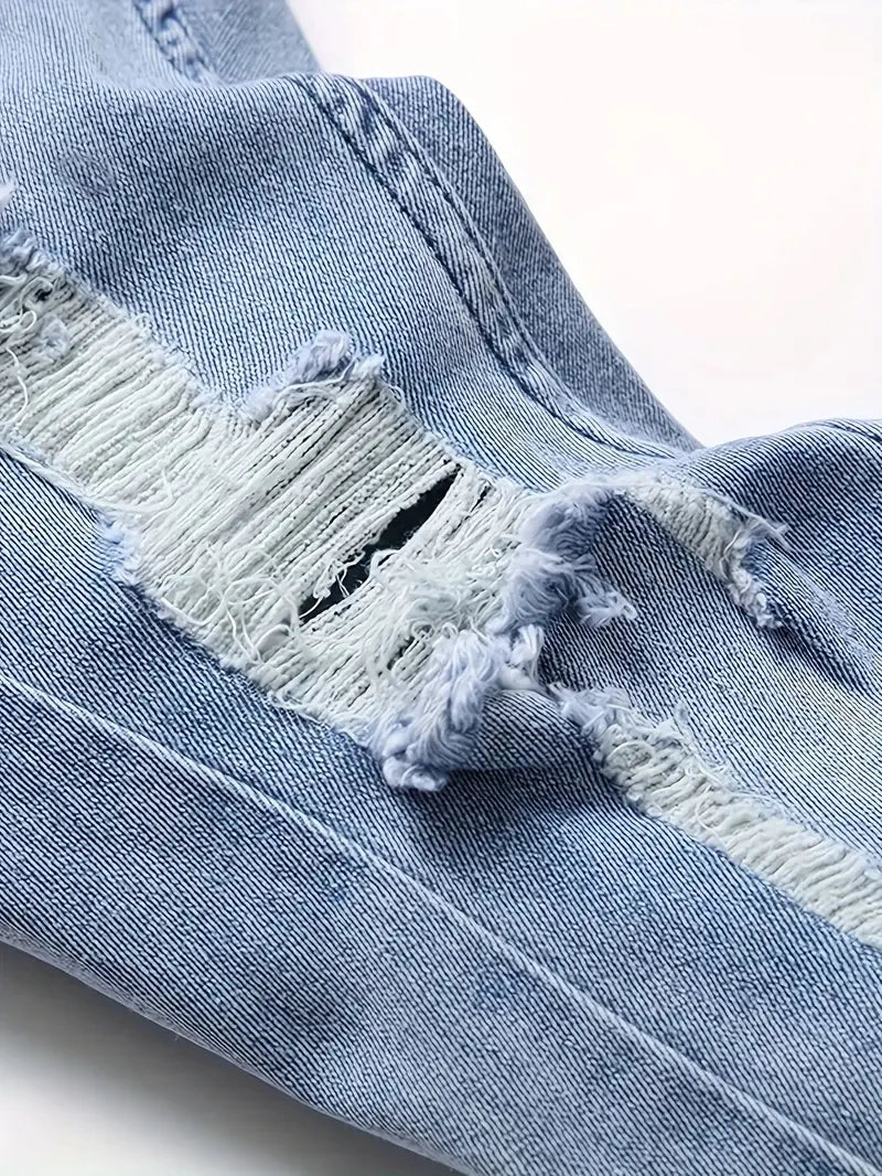 Men Casual Jeans Sky Blue Slim Bold Street Ripped