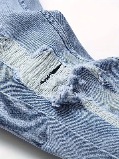 Men Casual Jeans Sky Blue Slim Bold Street Ripped