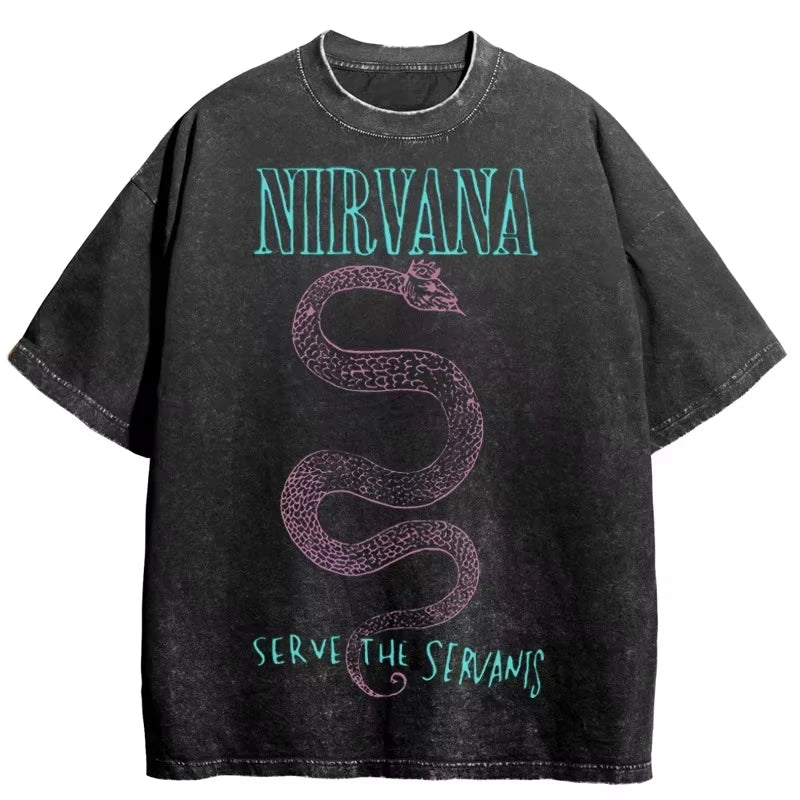 Nirvana rock band men's Retro cotton Washed Tee In Utero album man Women's oversized Y2K distress Tshirt Casual Loose streetwear