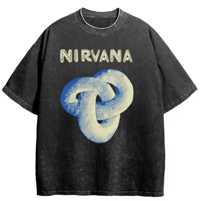 Nirvana rock band men's Retro cotton Washed Tee In Utero album man Women's oversized Y2K distress Tshirt Casual Loose streetwear