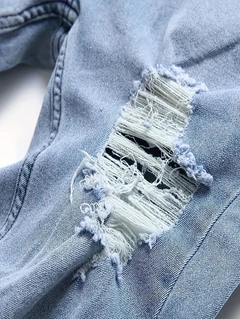 Men Casual Jeans Sky Blue Slim Bold Street Ripped