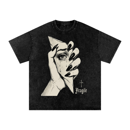Fragile Snow Washed Oversized Cotton T-Shirt